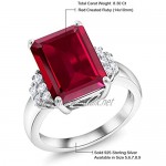 8.30 Ct Emerald Cut Red Created Ruby 925 Sterling Silver Ring