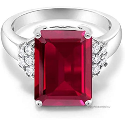 8.30 Ct Emerald Cut Red Created Ruby 925 Sterling Silver Ring