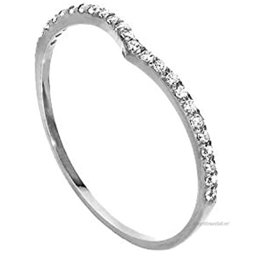9ct White Gold & Clear CZ Crystal Wishbone Half Eternity Stacking Ring Size I-U