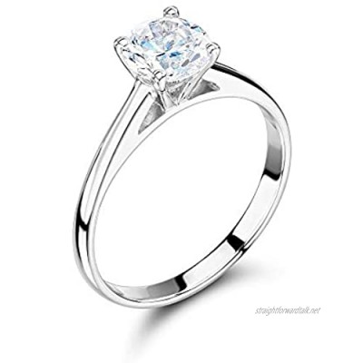 Abelini 9K White Gold Certified I1/HI 100% Natural Round Solitaire Diamond Engagement Rings (Available in 0.10-1.00CT)