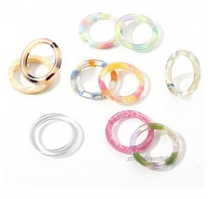 Biokia 10 Pcs Resin Rings For Women Acrylic Thin Round Rings Set Colorful Tortoise Rings Open Adjustable Band Rings Retro Aesthetic Stackable Rings Set Transparent Minimalist Fashion Jewelry