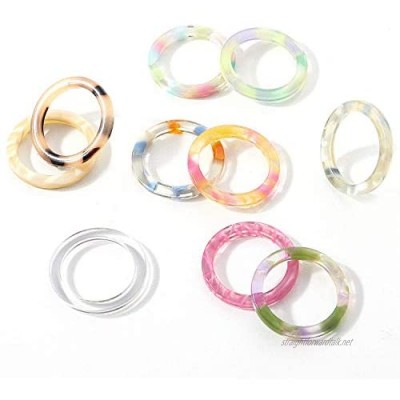 Biokia 10 Pcs Resin Rings For Women Acrylic Thin Round Rings Set Colorful Tortoise Rings Open Adjustable Band Rings Retro Aesthetic Stackable Rings Set Transparent Minimalist Fashion Jewelry
