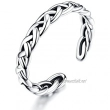 Braided Celtic Love Knot Vintage Rings 925 Sterling Silver Twisted Ring Open Statement Band for Women Girls Men