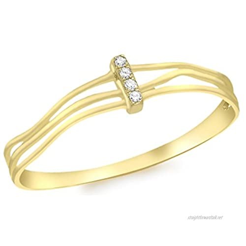 Carissima Gold 9 ct Yellow Gold with Diamond Triple Wave Ring