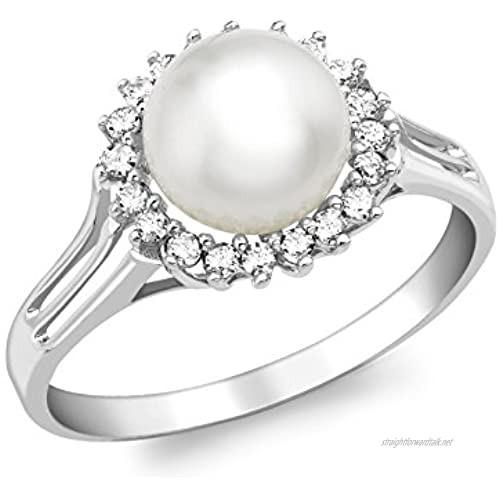 Carissima Gold Women's 9 ct White Gold 0.15 ct Diamond and Pearl Ring Size P