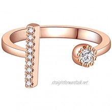 CZ Rosegold Geometric Vertical bar And White Rhinestones Gold Plated 18K Adjustable Band Ring For Women Girls