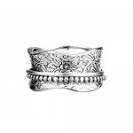 Energy Stone Artisan Etched Floral Sterling Silver Meditation Spinner Ring (Style UK17)