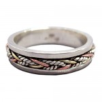 Energy Stone Twine 5.5 mm Narrow Band Tri-Color Sterling Silver Meditation Spinner Ring (Style UK40)