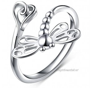 Flyow 925 Sterling Silver Jewellery Adjustable Open Animal and Heart Rings for Women and Girls