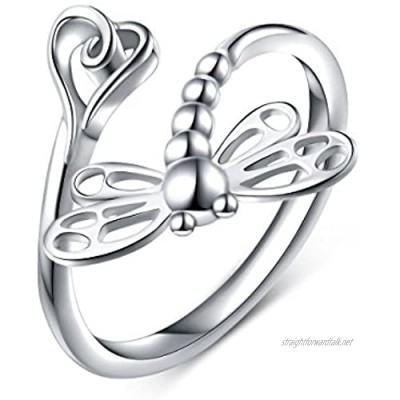 Flyow 925 Sterling Silver Jewellery Adjustable Open Animal and Heart Rings for Women and Girls
