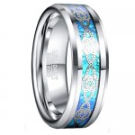 GALANI Silver Wedding Band for Men Women 8mm Tungsten Carbide Rings with Blue Paper and Celtic Knot Inaly Engagement Promise Propose Ring Comfort Fit Size O-Y