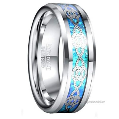 GALANI Silver Wedding Band for Men Women 8mm Tungsten Carbide Rings with Blue Paper and Celtic Knot Inaly Engagement Promise Propose Ring Comfort Fit Size O-Y