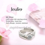 Jeulia Bypass Round Cut Sterling Silver Ring Sets Women Diamond Wedding Rings Solitaire Engagement Statement Ring Band Anniversary Promise Ring for Her with Gift Box