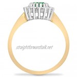 Jewelco London 9ct Yellow Gold H I2 0.23ct Diamond and Oval Green 0.78ct Emerald Classic Royal Cluster Ring 11mm Size