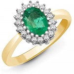 Jewelco London 9ct Yellow Gold H I2 0.23ct Diamond and Oval Green 0.78ct Emerald Classic Royal Cluster Ring 11mm Size