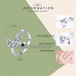 JEWELGIFT Adjustable Rings for Women 925 Sterling Silver Moon and Star Long Chain Black Cubic Zirconia Open Finger Thumb Ring for Girls