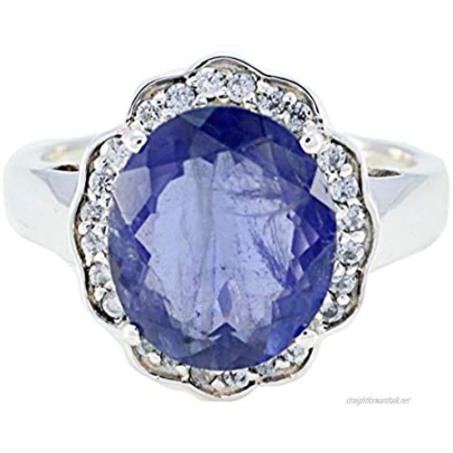 Joyas Plata Real Gemstones Oval Shape Multi Stone Faceted Iolite ring - 925 Silver Blue Iolite Ring - February Birth Aquarius Astrology Real Gemstones Ring