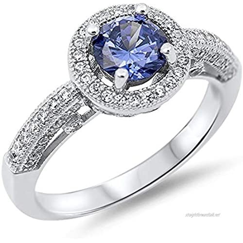 Little Treasures Sterling Silver CZ Tanzanite Engagement Ring