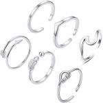 LIUL 6 Pcs Arrow Knot Wave Rings For Women Adjustable Stackable Thumb Open Rings Set Summer Vacation Silver Plated