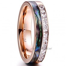 NUNCAD 6mm Rose Gold Stainless Steel Rings with Shell and Zircon Inlay Wedding Engagement Band