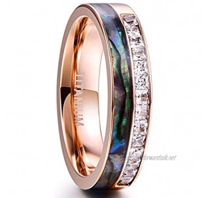 NUNCAD 6mm Rose Gold Stainless Steel Rings with Shell and Zircon Inlay Wedding Engagement Band