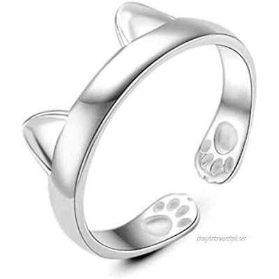 QIANDI Animal Rings Jewelry 925 Sterling Silver Beautiful Unique Cat Ear Ring Party Women