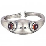 SHEGRACE Womens Retro Silver Frog Ring 925 Sterling Silver Vintage Cuff Ring with Red Natural Garnet Adjustable Gift for Mother's Day