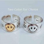 Simsly Vintage Smiley Face Ring Cute Smiling Face Statement Band Ring Adjustable Jewelry for Women and Girls (Silver)