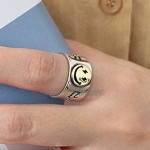 Simsly Vintage Smiley Face Ring Cute Smiling Face Statement Band Ring Adjustable Jewelry for Women and Girls (Silver)