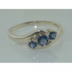 Solid English Sterling Silver Natural Blue Sapphire Trilogy Ring