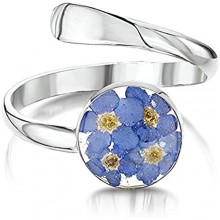 Sterling Silver Real Flower Adjustable Ring - Forget-Me-Not - Round - in giftbox