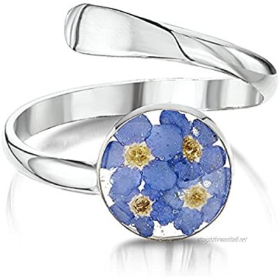 Sterling Silver Real Flower Adjustable Ring - Forget-Me-Not - Round - in giftbox