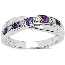 The Amethyst Ring Collection: Amethyst & Diamond Channel Set Crossover Eternity Ring in Sterling Silver Mother's Day Anniversary Ring Size H I J K L M N O P Q R S T U V W