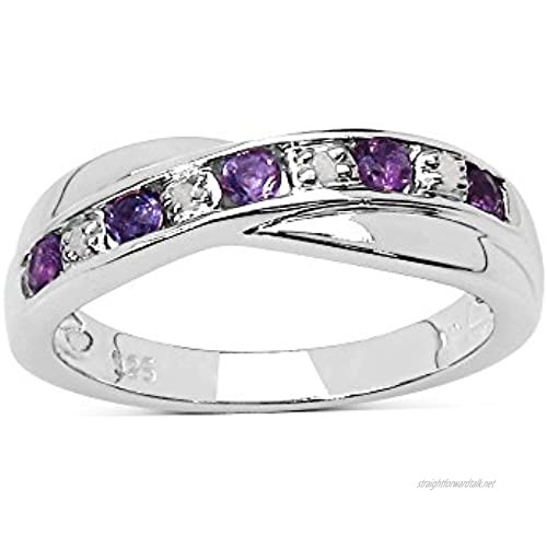 The Amethyst Ring Collection: Amethyst & Diamond Channel Set Crossover Eternity Ring in Sterling Silver Mother's Day Anniversary Ring Size H I J K L M N O P Q R S T U V W