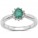 The Emerald Ring Collection: Beautiful Sterling Silver Oval Emerald & Diamond Cluster Engagement Ring Mother's Day Size H I J K L M N O P Q R S T U V