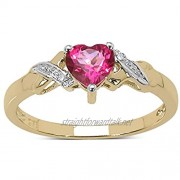 The Pink Topaz Ring Collection: 9ct Gold Heart Shaped Deep Pink Topaz & Diamond Set Shoulders Engagement Ring Mother's Day Ring Size H I J K L M N O P Q R S T