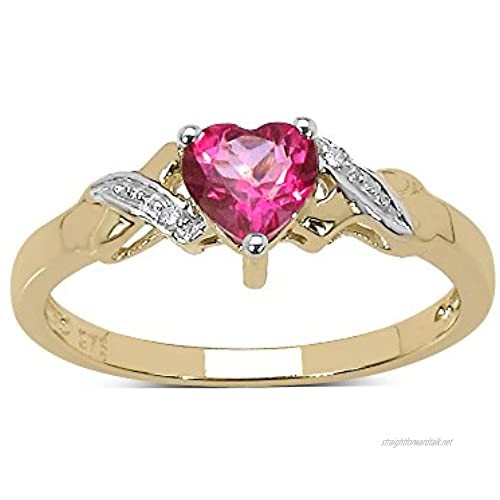 The Pink Topaz Ring Collection: 9ct Gold Heart Shaped Deep Pink Topaz & Diamond Set Shoulders Engagement Ring Mother's Day Ring Size H I J K L M N O P Q R S T