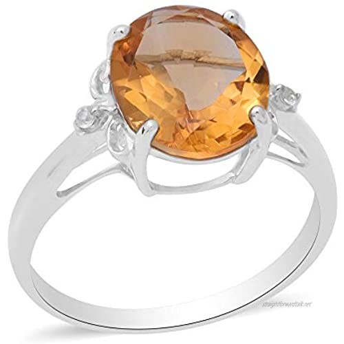 TJC Citrine Solitaire Ring for Women in 925 Sterling Silver Engagement Gemstone Jewellery with Simulated White Zircon