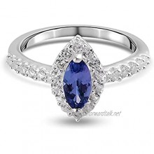 TJC Tanzanite Halo Ring for Women in 925 Sterling Silver Anniversary/Wedding/Proposal Gemstone Jewellery with White Zircon Blue Coloured December Birthstone